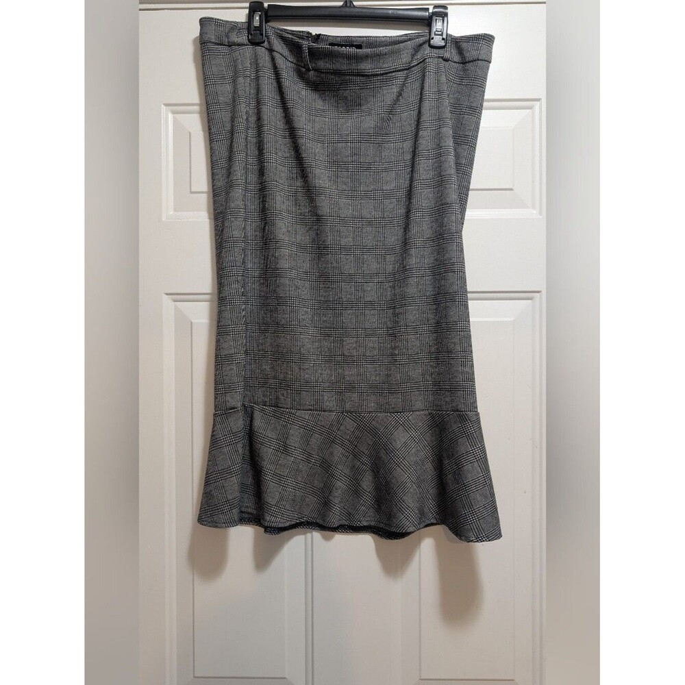 Torrid Grey Glen Plaid Ruffle Flounce Hem Midi Pencil Skirt Size 16